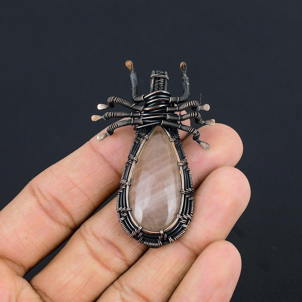 Rose Quartz Jewelry, 999 Copper Wire Wrapped Pendant Handmade Gemstone Jewelry, Gifts For Wife Brand New Pendant