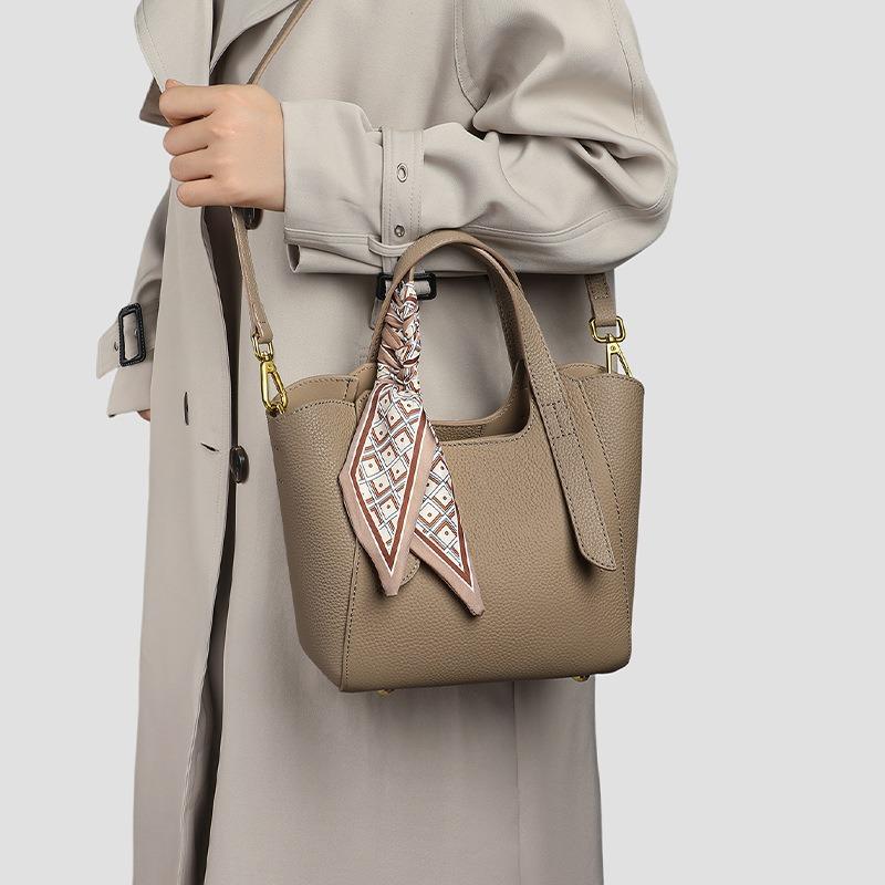 Bucket bag new messenger leather women's bag cowhide large-capacity portable shoulder vegetable basket bag