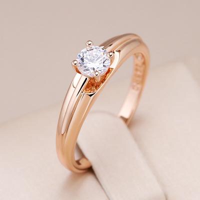 Klassische Braut Eheringe Roségold Farbe Weiß Natürlicher Zirkon Schlichter Koreanischer Ring für Damen Täglicher Feinschmuck