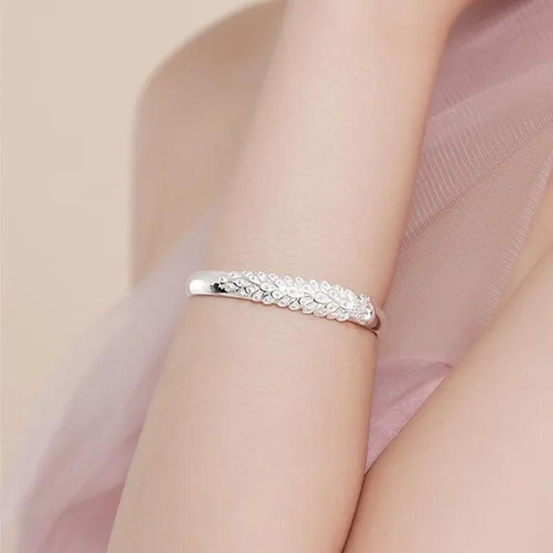 925 Silver Original Bracelets For Women Luxury Designer Peacock Opening Screen Bangle Party Wedding Accessories Jewelry