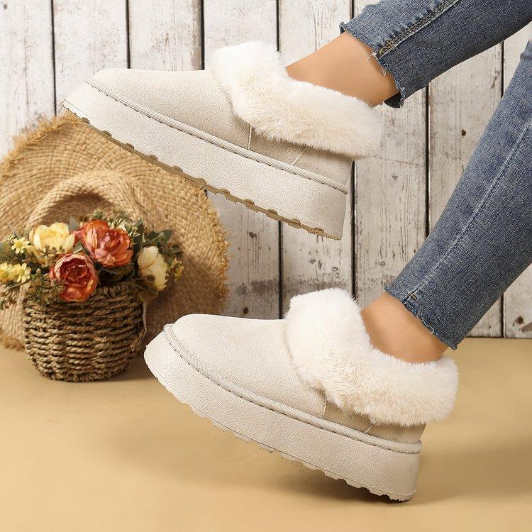 Large size snow boots women's new winter fluffy piled thickened warm thick sole heightening cotton boots cotton shoes