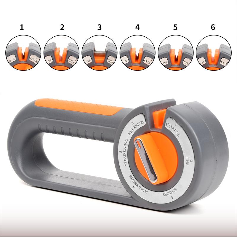 Multi functional 6-in-1 knife sharpener,manually rotatable and adjustable design,for kitchen knive,scissors and sharpening tools