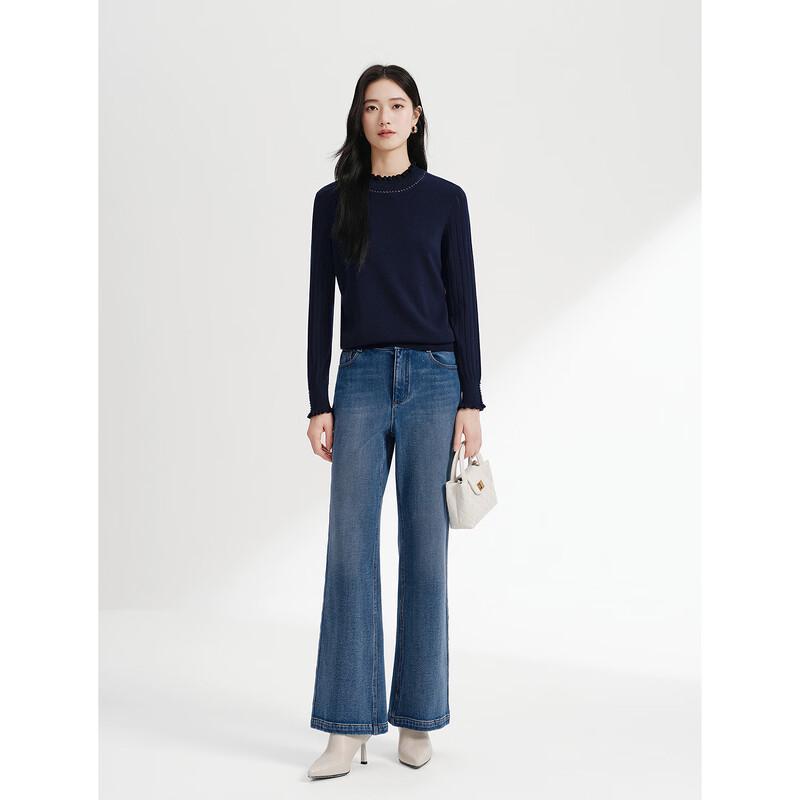 JUZUI Premium Pure Wool Mock Neck Knit Sweater
