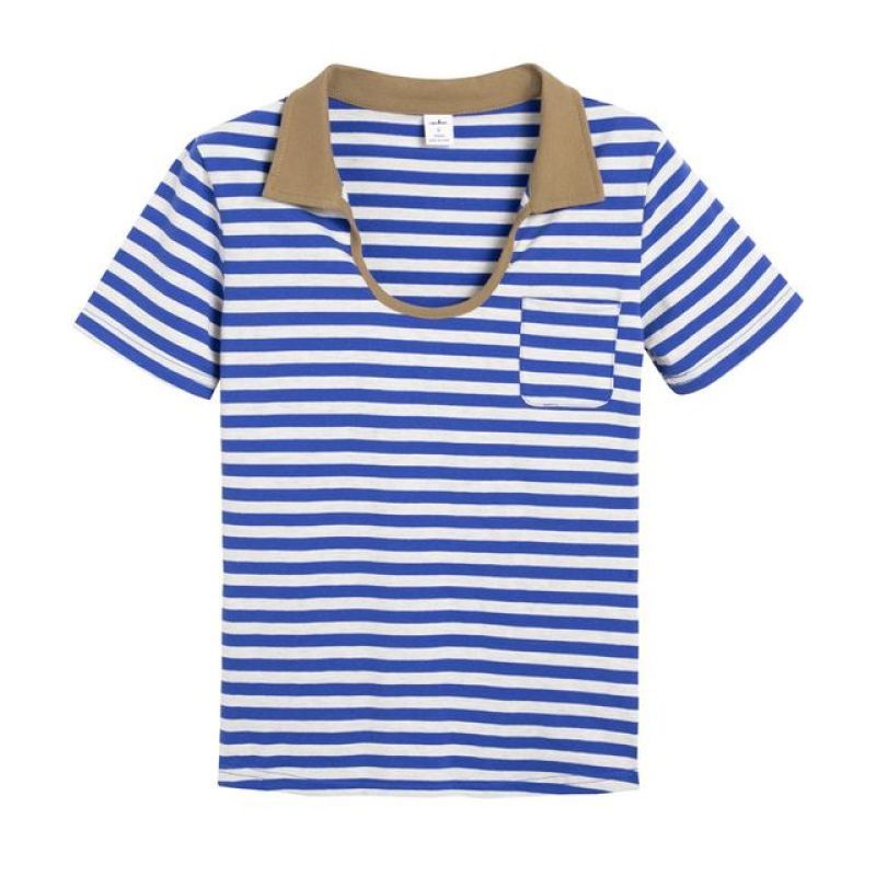 Summer Women Slim Golf Polo Shirts Lady Casual T Shirts Cotton Striped Female Short Sleeve Shirt Office