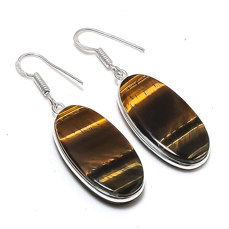 

Natural Tiger Eye Gemstone 925 Sterling Silver Jewelry Earring 1.97 AEE-10949