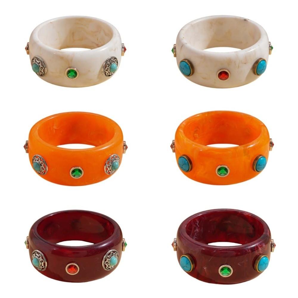 Wide Turquoise Acrylic Bracelet Turquoise Retro Hand Ring Acrylic Rhinestone Bangle  Decoration