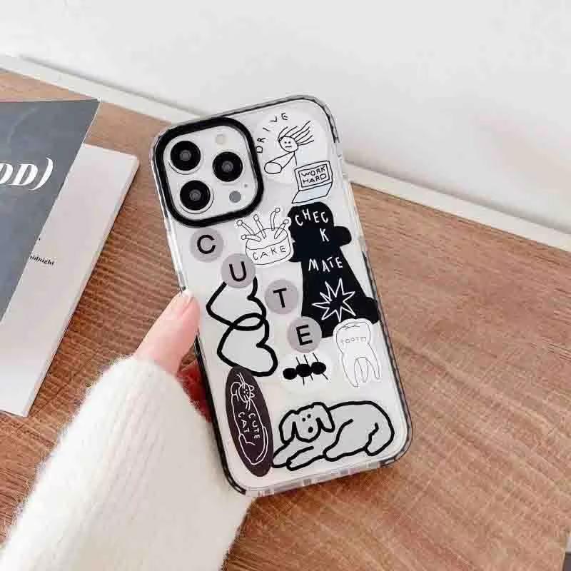 

INS Модный Милый Чехол Для Телефона С Рисунком Щенка Для iPhone 16 15 14 13 12 11 Pro Max XS Max XS XR 7 8 Plus Прозрачный Чехол iPhone 12 Mini&Case прозрачный