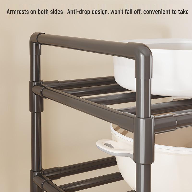 Multi-Layer Kitchen Storage Trolley: Punch-Free Rack for Pots and Microwave