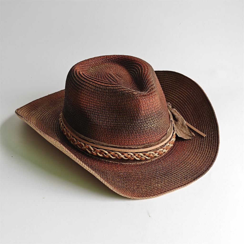Painted Tie-Dye Cowboy Hat Unisex Sun Hat Wide-Brimmed Malleable Straw Woven Western Cowboy Hat Music Club Party Holiday Hat