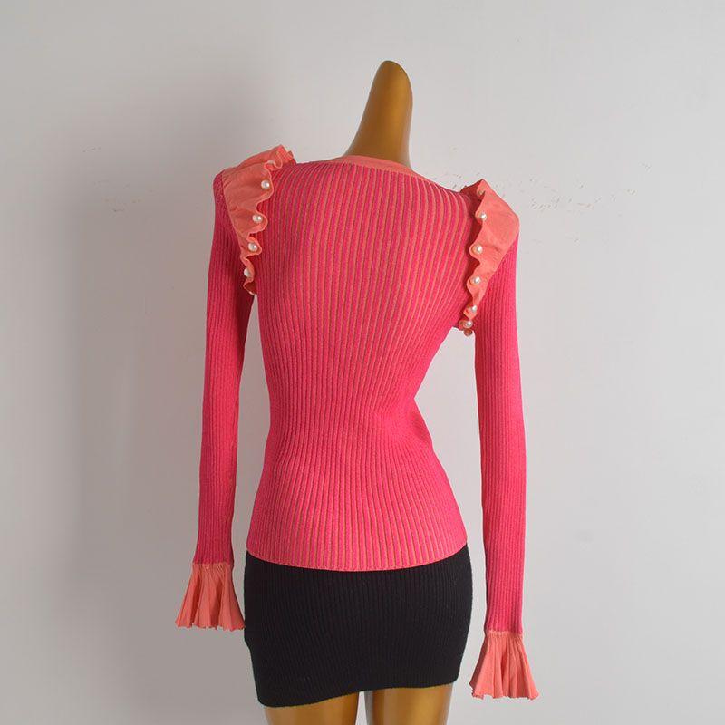 Sample Shirt Sexy round Neck Pullover Chic Beaded Flare Sleeve Sweater Women's Fall Slim Fit Bottoming Shirt Tops Trendy