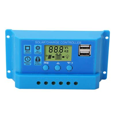 Solar Charge Controller PWM LCD Display Parameter Adjustable 2 USB Solar Charge Regulator Blue 12V