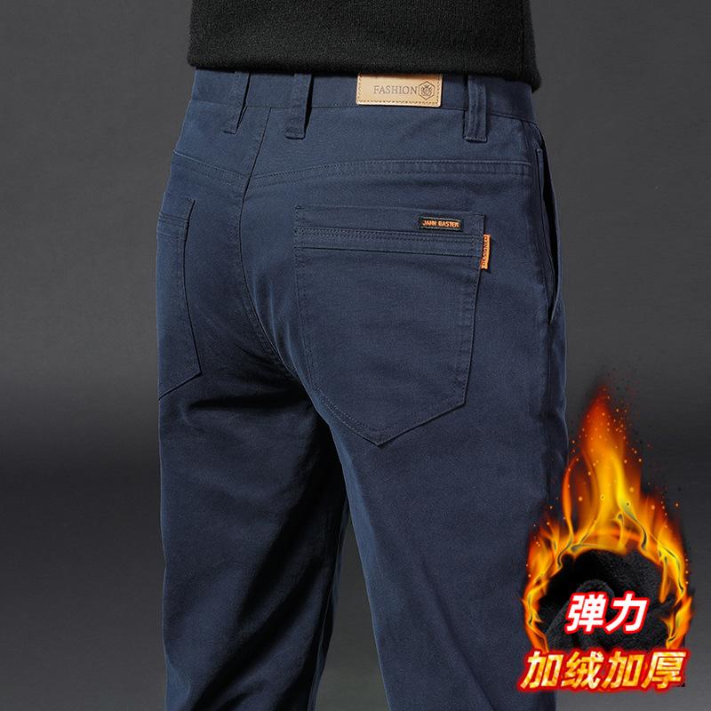 

Осенние и зимние мужские плюшевые толстые/обычные высококачественные повседневные брюки облегающего кроя с прямыми штанинами, эластичные универсальные длинные брюки для мужчин 34