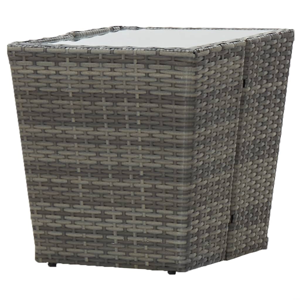 Side Table Gray 41.5 X 41.5 X 43 Cm Poly Rattan and Tempered Glass