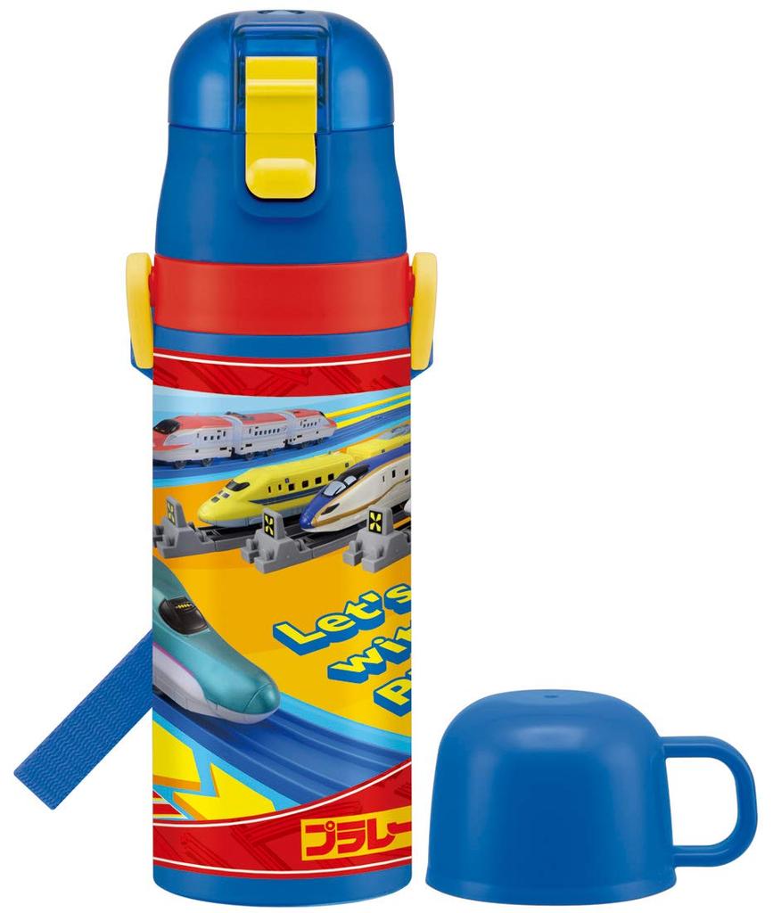 Skater Children's 2-Way Stainless Steel Water Bottle with Cup, Plarail 20, 430ml (SKDC4)