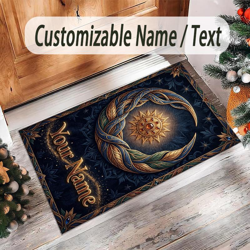 Space Cosmic Theme Crystal Velvet Rug Personalized Custom Name Text Soft Floor Mat Home Decor