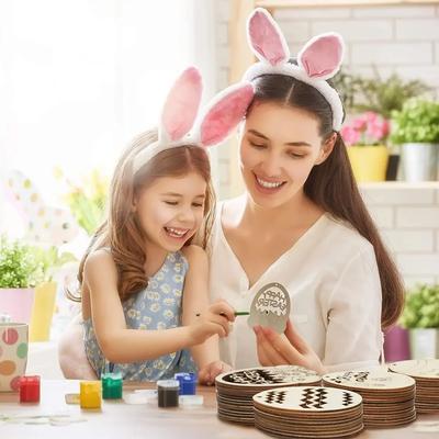 10-40PCS Easter Wooden Eggs with Hemp Rope Holiday Party Decorations DIY Craft Kits for Kids Home Wall Hanging Wooden Ornaments