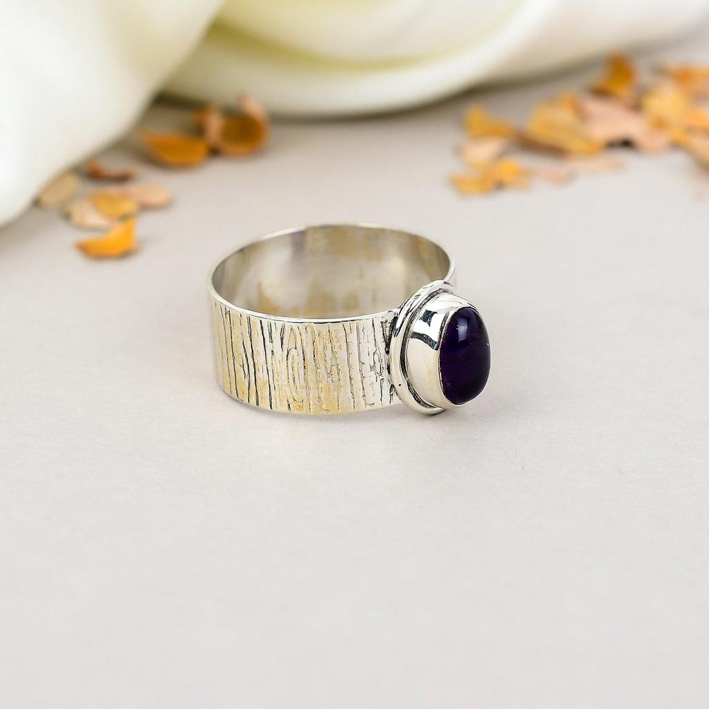 925 Sterling Silver Amethyst Designer Band Ring Women