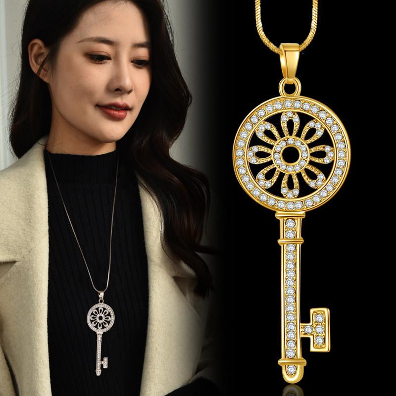 Korean Style Long Sweater Chain With Key Pendant For Women Gift