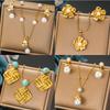 Fashion Vintage Pearl Flower Geometric Irregular Necklace Earring Set Personality Jewelry