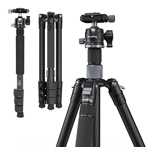 

SmallRig 62.2 Carbon Fiber Tripod with Center Column, Travel Lightweight Tripods & Detachable Monopod, 360° Ball Head, Quick Release Plate, Load up t