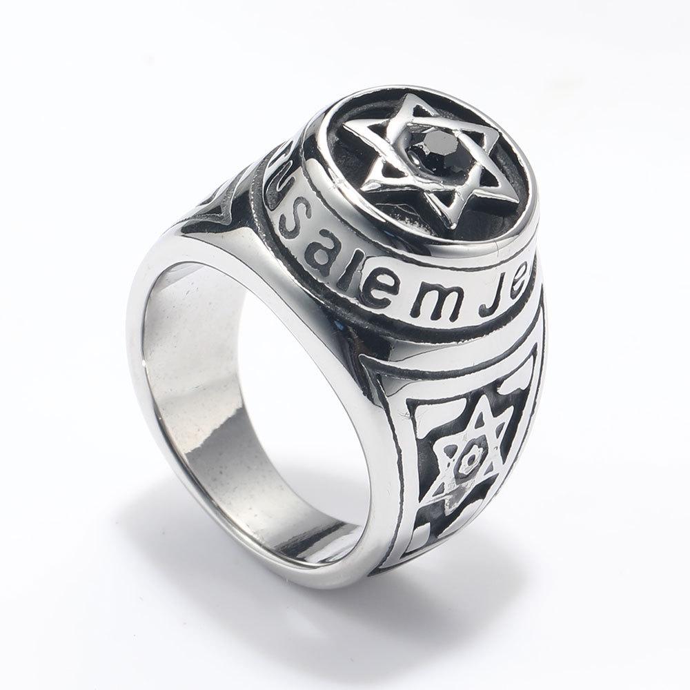 New Trendy Ouroboros Hexagram Rings Black Fashion Men's Rings with Rhinestone Religious Accessories Hip Hop Punk Jewelry Party