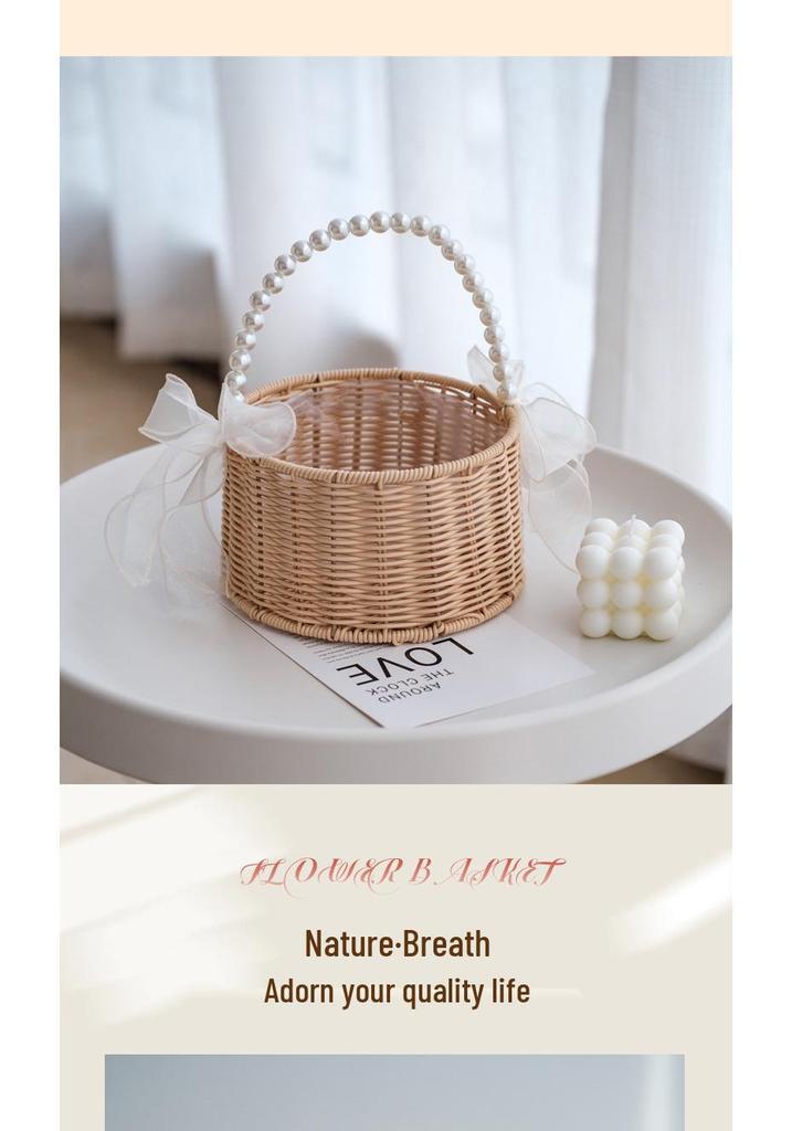 Mother's Day Pearl Handheld Woven Flower & Dessert Display Basket