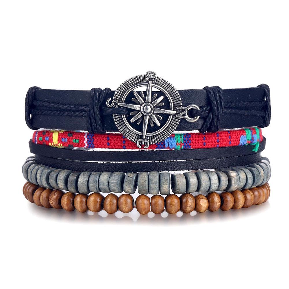 Men's Vintage Multilayer Leather Bracelet with Hollow Triangle Beads