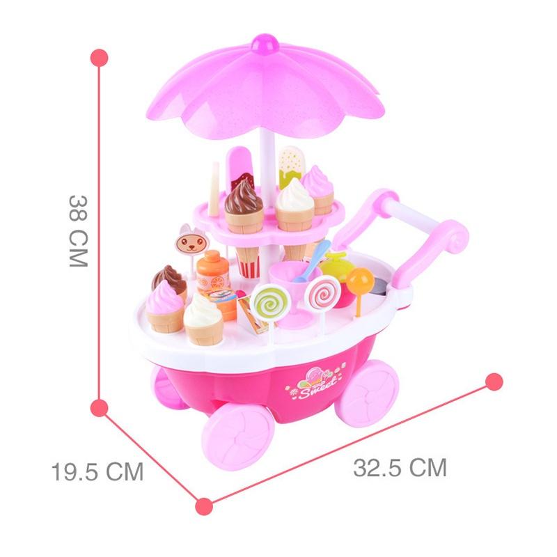 Premium 39pcs Kids Cake Food Ice Cream Cart Shop Toy Pretend Play Set With Music