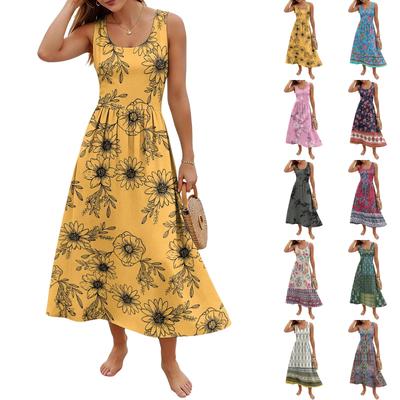Damen-Sommerkleid mit Blumenmuster, lässig und modisch, ärmellos, lang