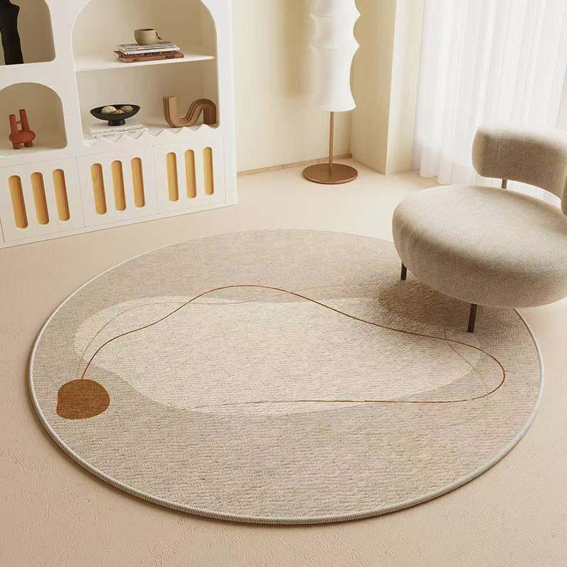 Beige Circular Carpet Simple and Versatile Anti Slip Rug Living Room Bedroom Winter Warm Home Decoration Mat