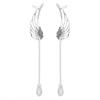 Boucles d'oreilles longues ailes d'ange creuses pour femmes, 2 pièces, jolis strass en cristal, Clip de manchette, bijoux en diamant