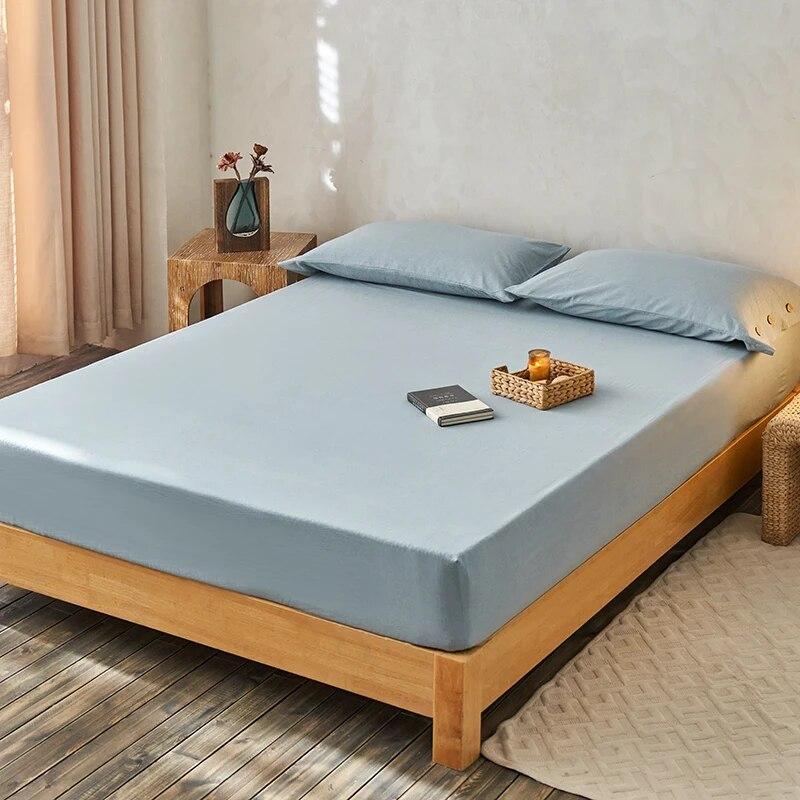 Class A Cotton Yarn-dyed Fitted Sheet, Washed Cotton Bedspread, Solid Color Mattress Protective Cover, 90x200/150x200 Bedspread