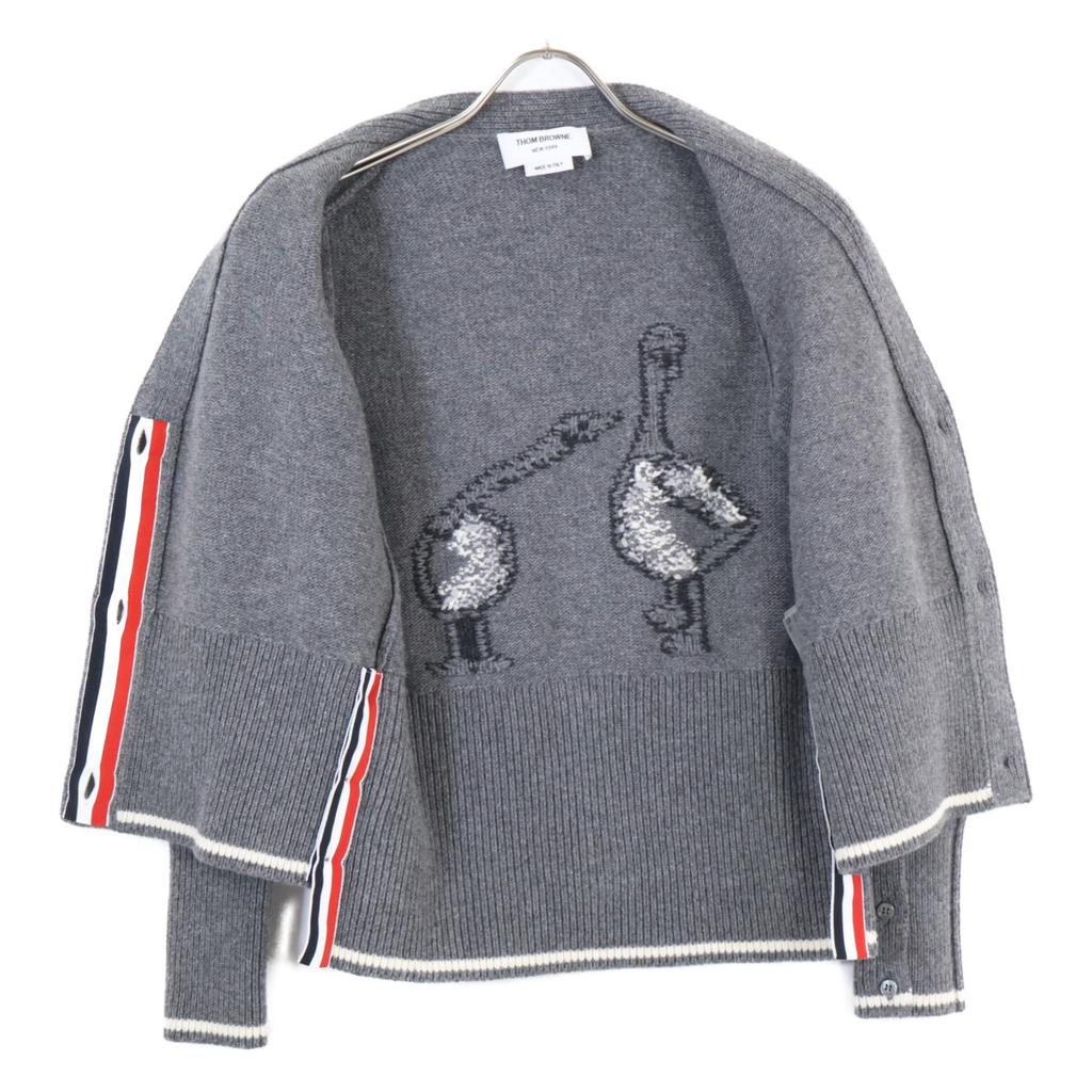 THOM BROWNE Authentic Japanese Domestic Product FCK657A-Y1029-035 Fine Merino Intarsia Goose 4-Bar V-Neck Cardigan tops 36 grayUsed