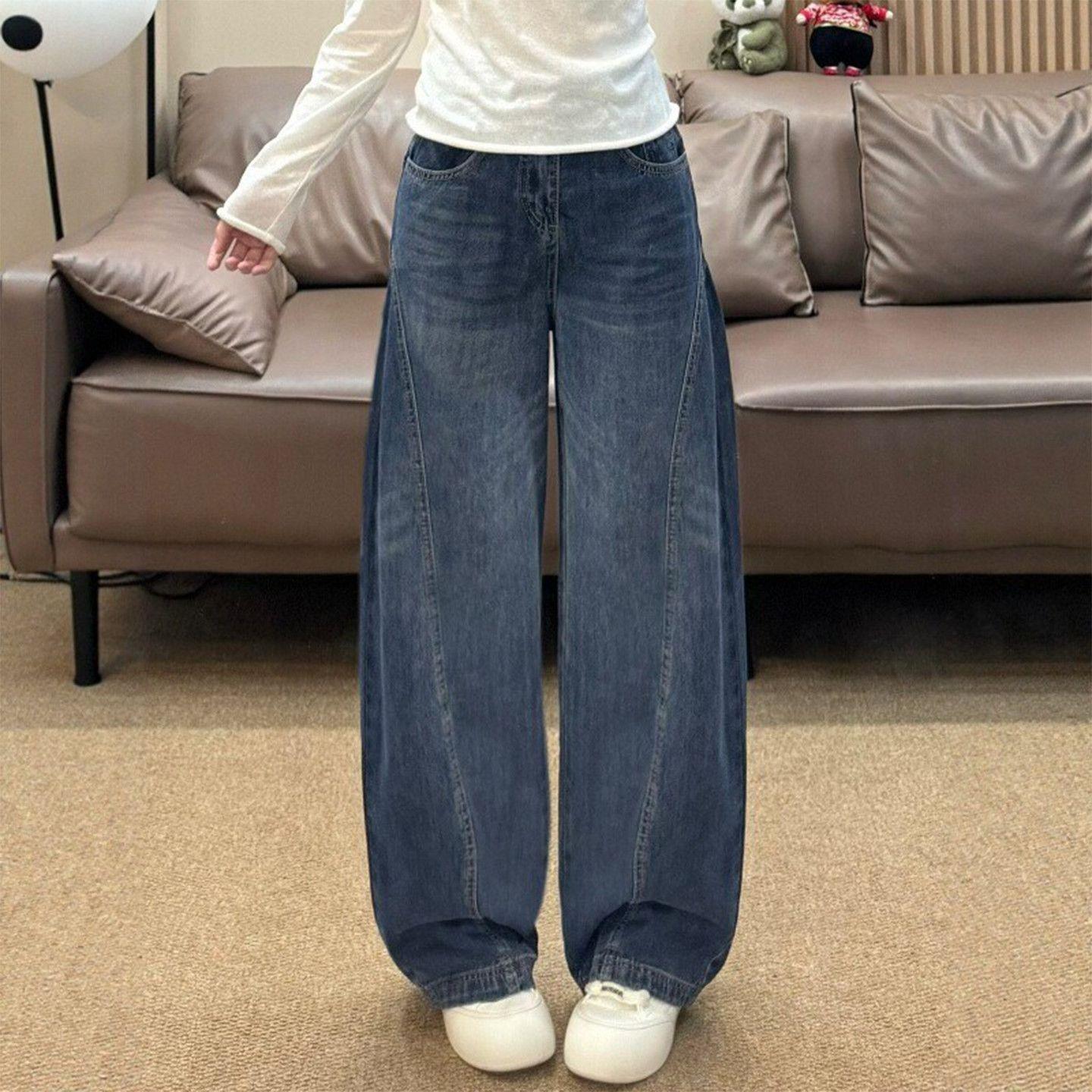 Women s High-Waisted Retro Washed Wide-Leg Jeans - Spring 2026 New Arrival, Loose Slimming Banana Pants L [Recommended for 105-120 lbs]