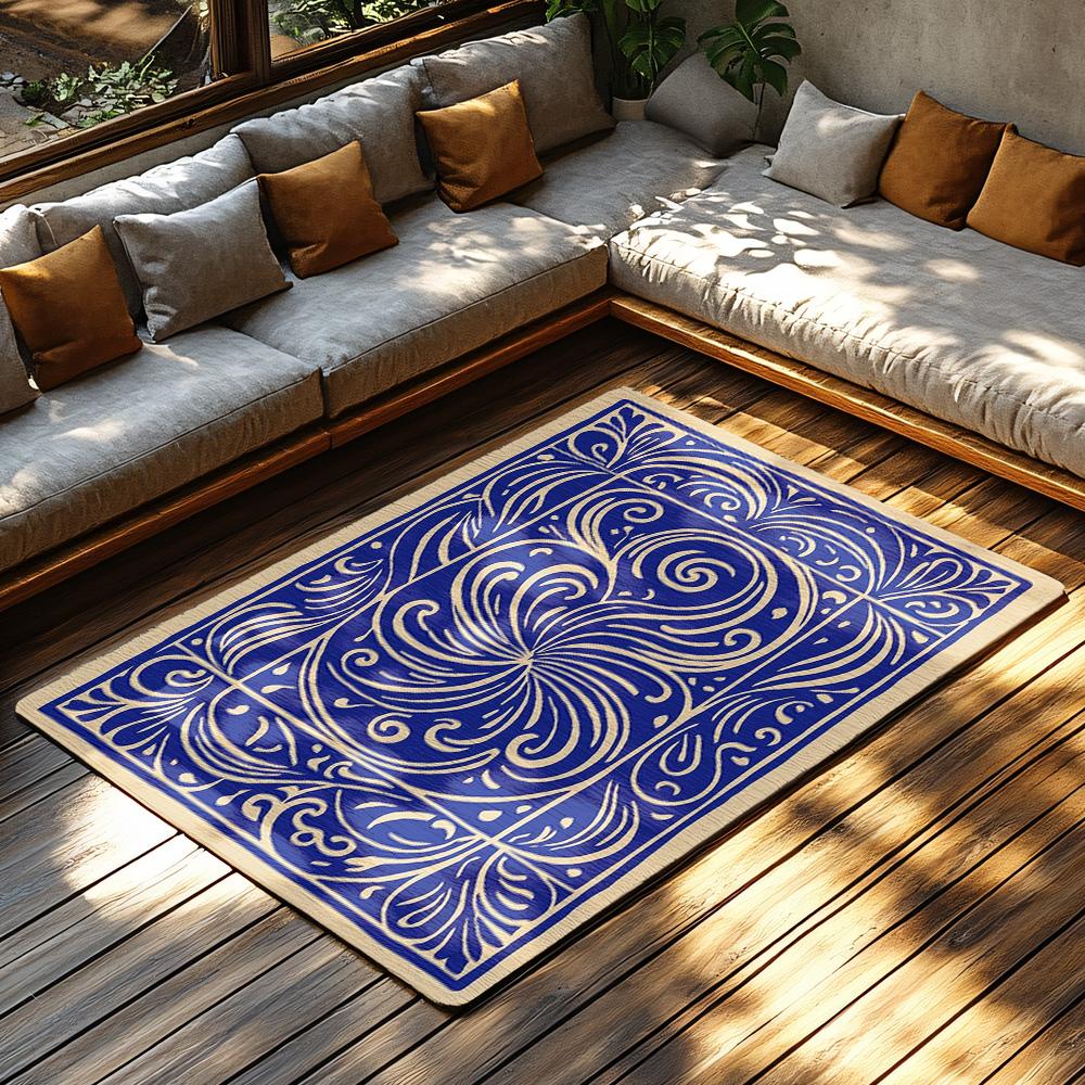 Elegant Persian Blue Carpet Pattern Doormat Washable Floor Mat Living Room Area Rug Home Decor Entryway Welcome Mat Non-Slip Ind
