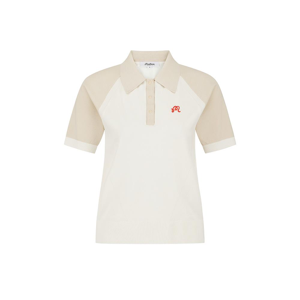 MALBON GOLF Women'S Knit Jersey Hybrid Collar Top Cream (Woman)