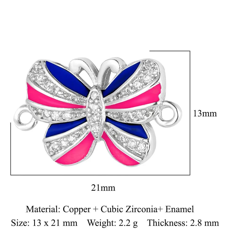 Crown Heart Bowknot Brass CZ Connector Charm Butterflry Corss Angel Bee Evil Eye Star Bracelet Making DIY Jewelry