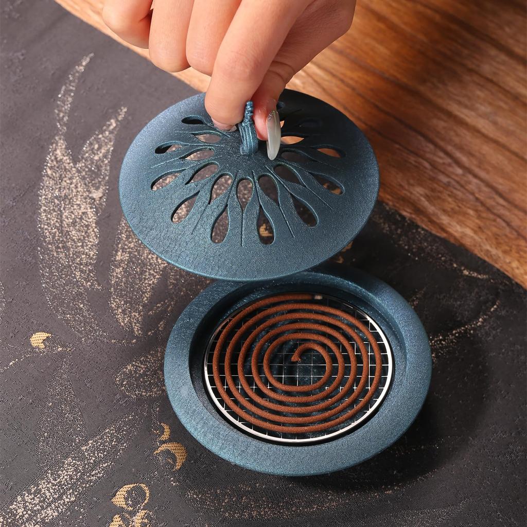 Stylish incense burner, Buddhist altar accessory, interior decoration, spiral incense holder with lid, alloy deer motif ornament, aromatherapy