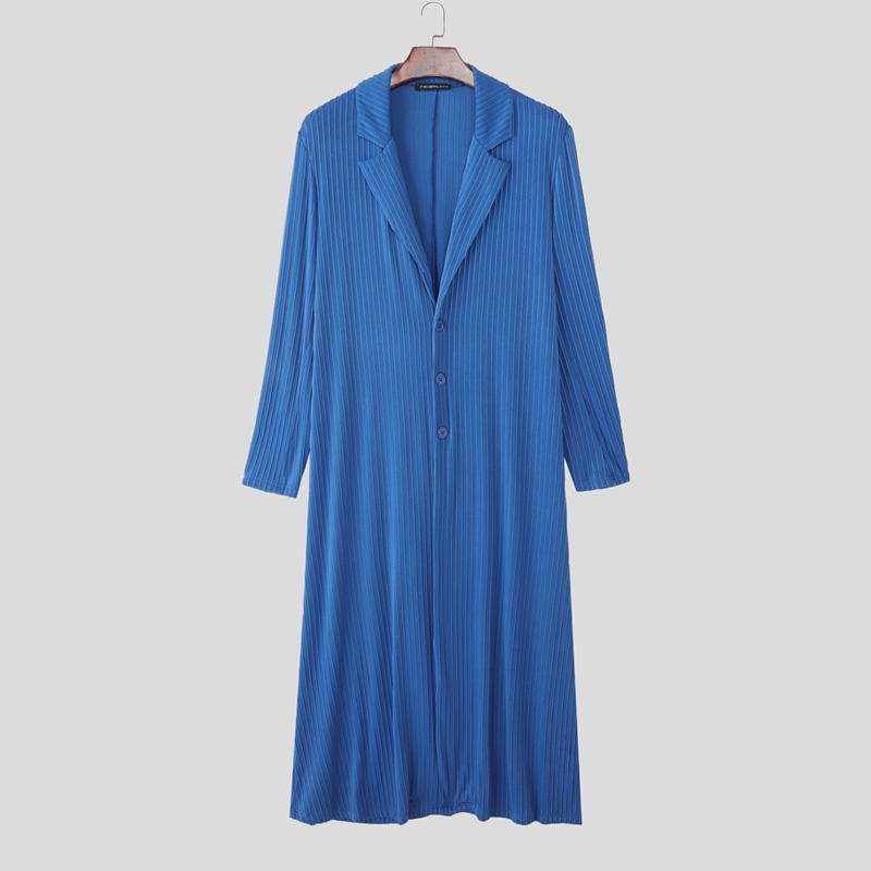 INCERUN Men Lapel Neck Long Sleeve Texture Casual Open Front Long Cardigan Coats