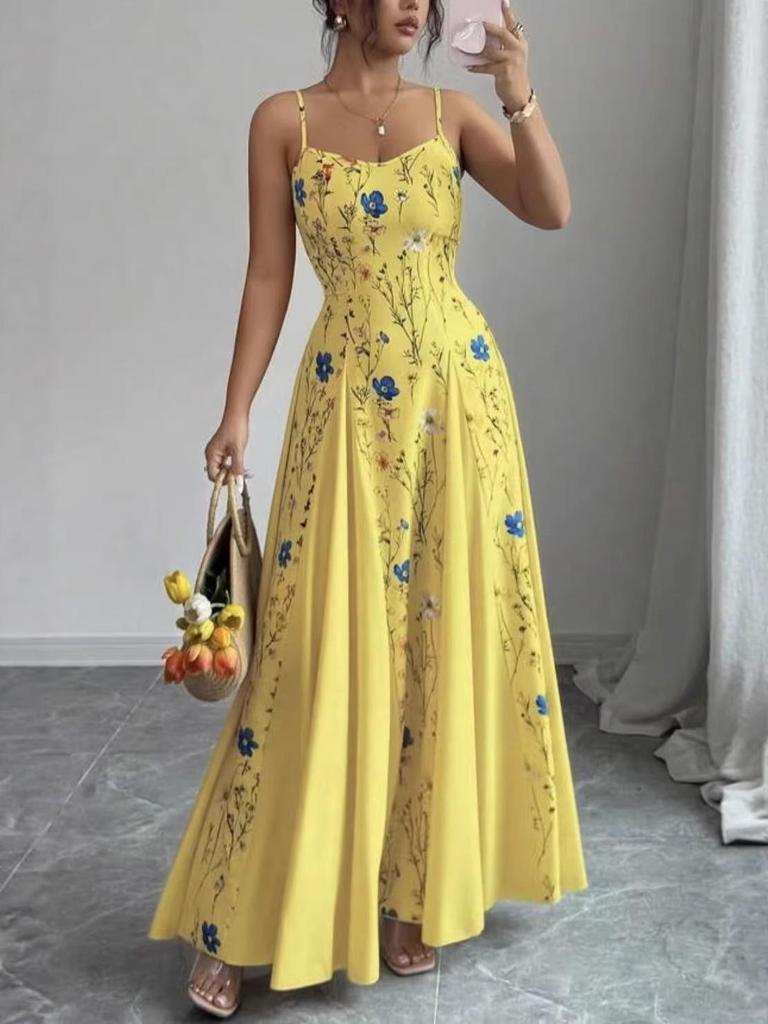 2026 European & American Summer Fashion Spaghetti Strap Print Dress