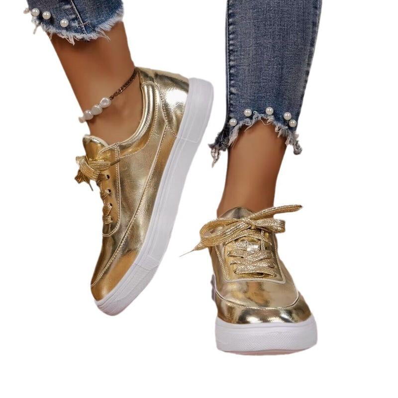 Spring and Autumn New Glossy Thick-soled Cross-strapped Casual Shoes, Often Women's Shoes, Flat-soled Single Shoes