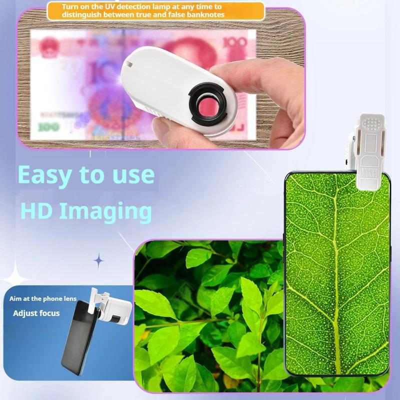 Zoom 60X Phone Microscope Universal Clip-On Mobile Phone Magnifier Portable Hd Magnifying Lens For Coin Jewelry Skin Inspection