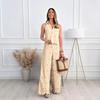 French Summer Embroidered V-Neck Cutout Tank & Wide-Leg Pants Set