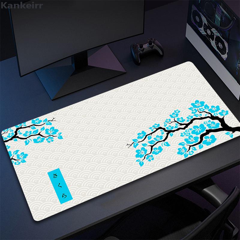 Grüne Kirschblüten Büro Teppich XXL 800x300 Mauspads für Computer Tastatur Laptop Gaming lang Großes Mauspads Weiße Mauspads