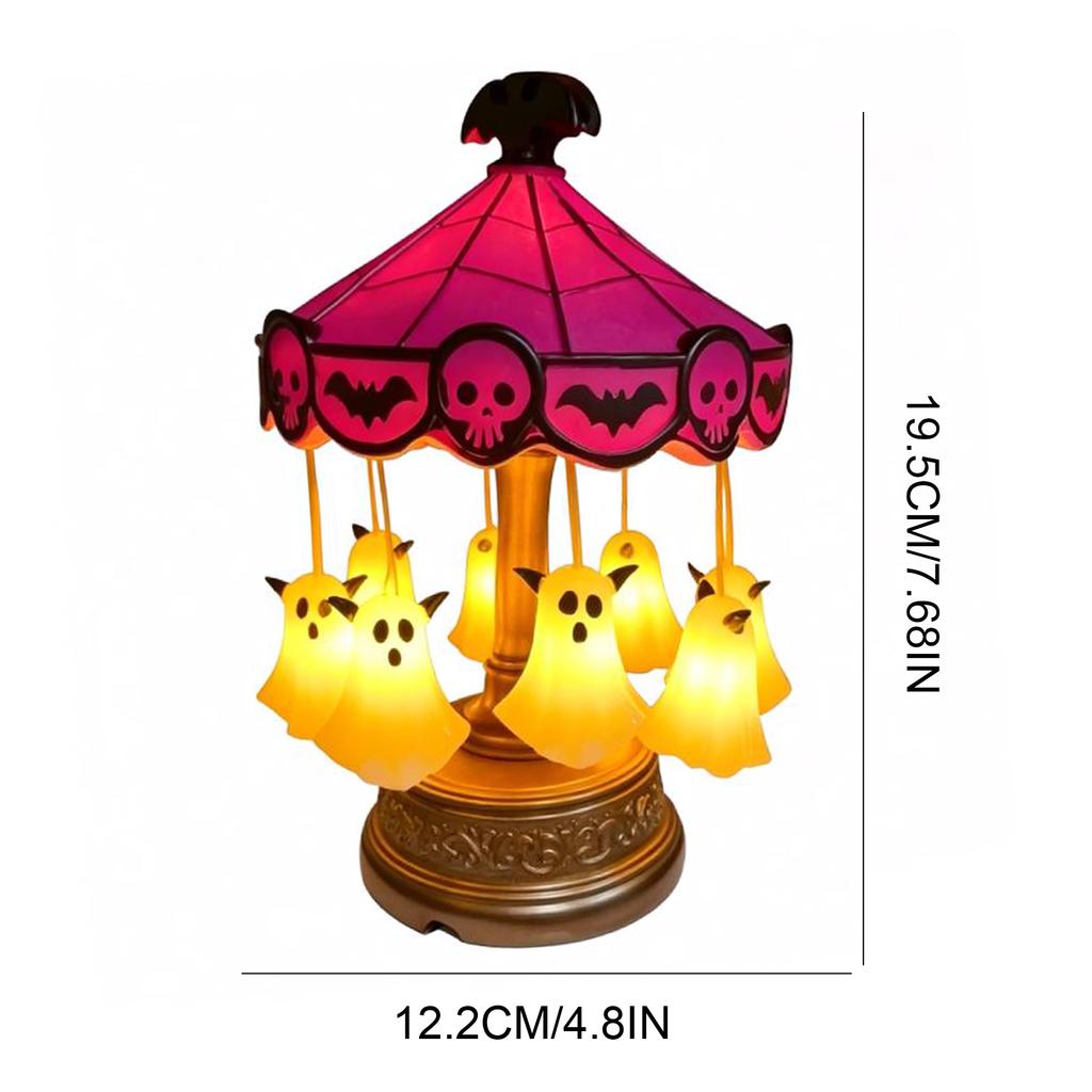 Ghost Carousel Night Light Antique Copper Base Stained Glass LED Vintage Lamp Rechargeable Bedside Lamp for Home Bedroom Kitchen