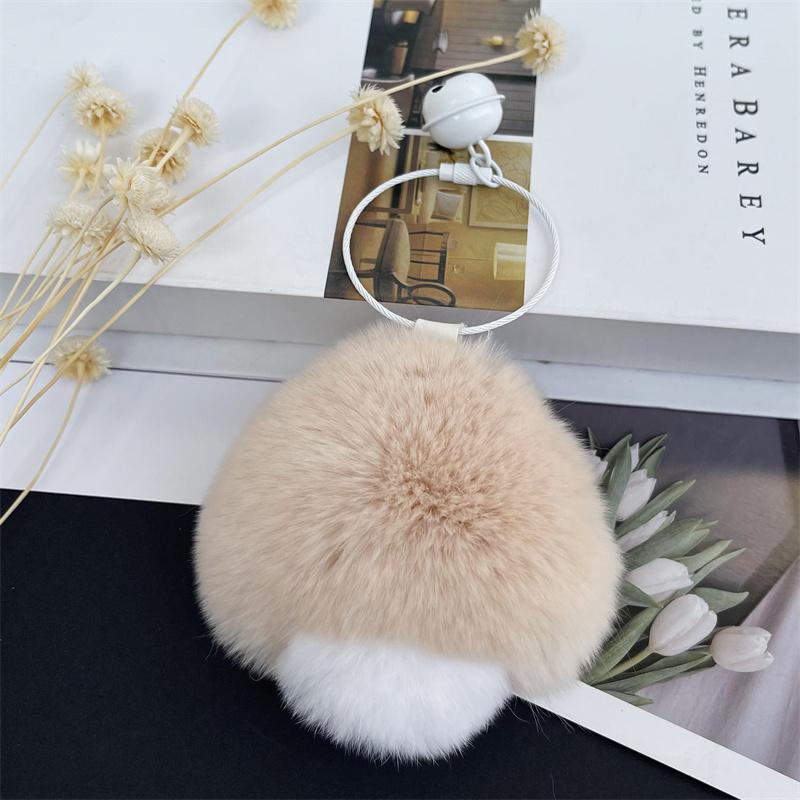 Cute Mushroom Rabbit Fur Key Chains Girls Schoolbag Pendant Women Bag Charm Ornaments Car Keyring Keychain for Women
