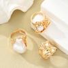 3Pcs/Set Vintage Irregular Imitation Pearl Rings Set for Women Geometric Exaggerated Gold Color Knuckle Joint Ring Party Jewelry