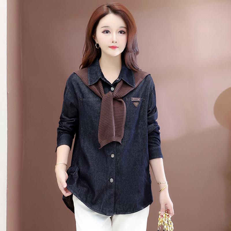 

Модная женская джинсовая шаль-куртка с воротником-поло - Коллекция Осень 2025 Medium джинсовый синий