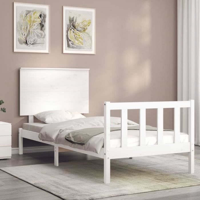 VidaXL Bed Frame with Headboard White 90x200 Cm Solid Wood 3193387