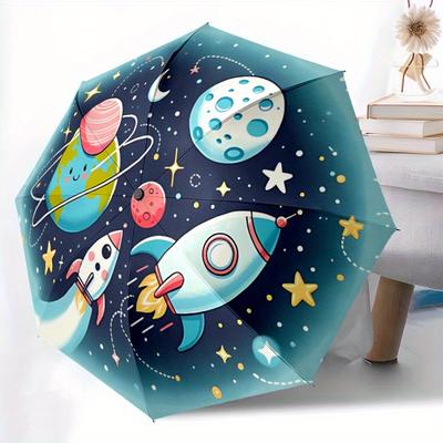 1 ks Vesmírné dobrodružství Automatický deštník   Automatické otevírání/zavírání Skládací deštník s 8 žebry, 3násobně kompaktní deštník pro muže a ženy, 139